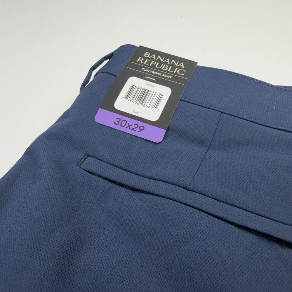 NWT Banana Republic Flat Front Pant Performance Mens 30x28 Blue 100%Polyester
